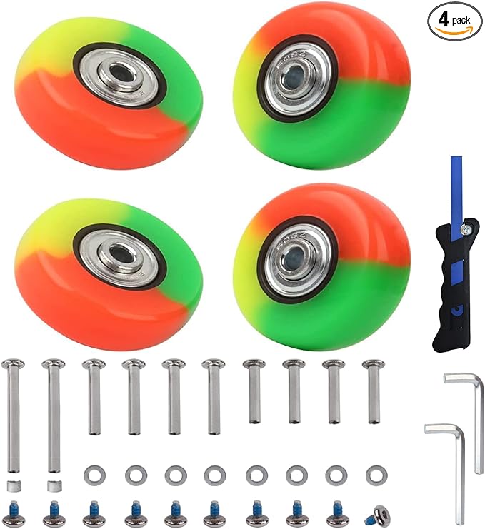 Luggage Suitcase Replacement Wheels Set of 4 PU Bearing Wheels-Install Width 0.8in/21mm with 3 Size Axles and Hacksaw for Trolley Bag Drawbar Box Smooth Rolling Repair(50x18mm)