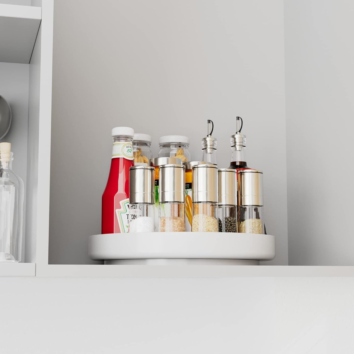 Ovicar Lazy Susan Cabinet Organizer - 11 inch Metal Turntable Lazy Susan for Kitchen Spice Rack Pantry Cupboard Bathroom Countertop Refrigerator Table Storage, White