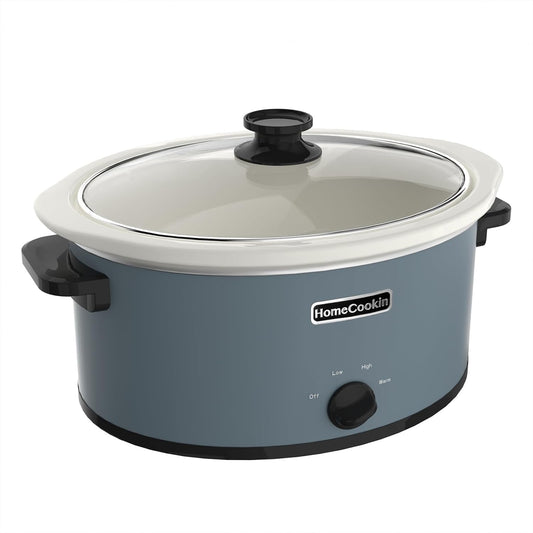 HOMECOOKIN 6 Quart Slow Cooker Oval Manual Pot Food Warmer with 3 Cooking Settings, Blue
