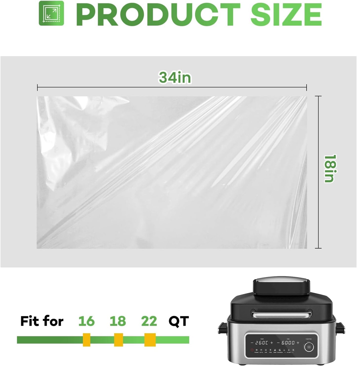 CAREGY Electric Roaster Liners 34 x 18 Inch 10 Counts Disposable Roaster Liners Fits 16, 18, 22 Quarts Roasters, Roasting Oven Liners Cooking Bags for Immediate Cleanup