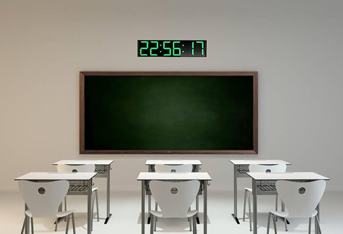 26'' Extra Large Home Gym Timer Clock, Programable Workout Interval Timer, Digital Wall Clock, with 7-Color Night Light, 8 Alarm Clocks, Calendar/Temperature, Countdown & Stopwatch (Green)