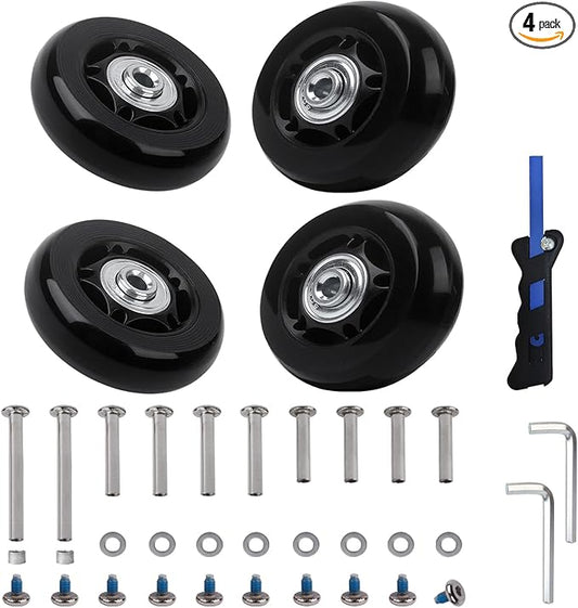 Luggage Suitcase Replacement Wheels Set of 4 PU Bearing Wheels-Install Width 0.8in/21mm with 3 Size Axles and Hacksaw for Trolley Bag Drawbar Box Smooth Rolling Repair(60x18mm)