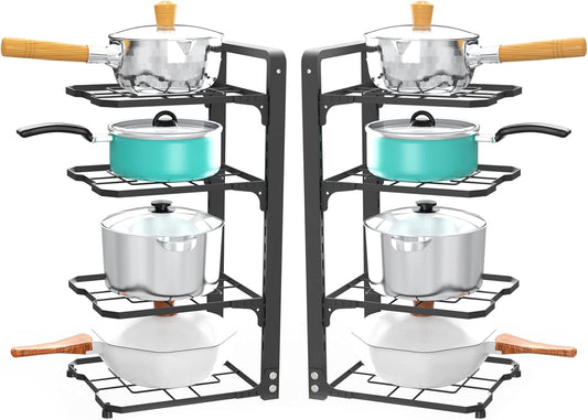 2 Pack Pot and Pan Organizer Rack, Heavy Duty Carbon Steel, Adjustable Tiers, Rustproof, Space Saver