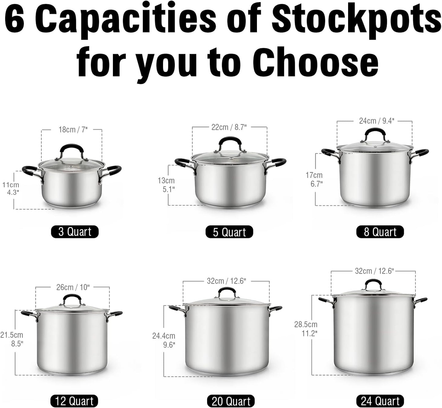 Cook N Home Stockpot Sauce Pot Induction Pot With Lid Professional Stainless Steel 8 Quart , Dishwasher Safe With Stay-Cool Handles , Silver