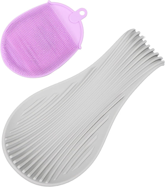 uxcell 1 Set Silicone Spoon Rest for Stove Top, Silicone Spoon Holder for Cooking Spatula, Ladle, Brush Light Grey/Purple