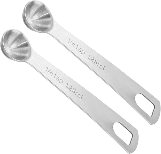 2 PCS Measuring Spoons Tablespoon Measuring Spoon 1/12 Tbsp (1/4 tsp | 1.25 ml |1.25 cc) Mini Spoons Stainless Steel Measuring Spoons for Kitchen Cooking Spoon(Silver)