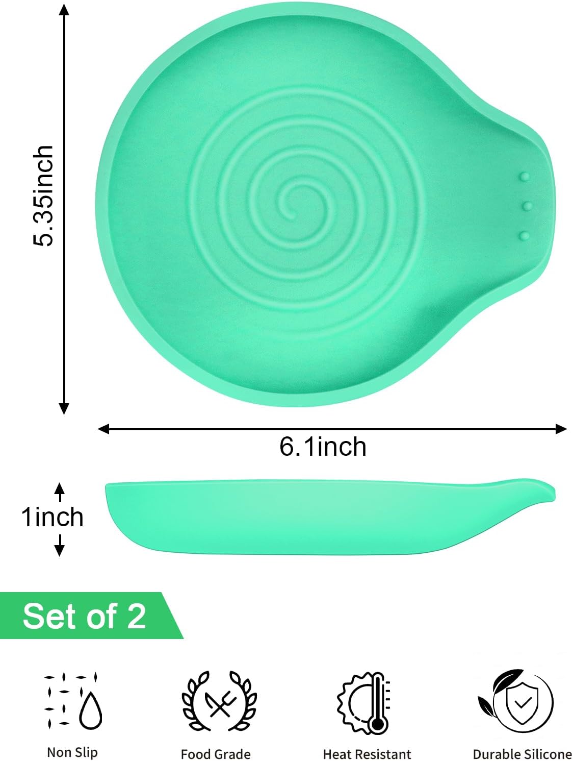 Spoon Rest for Stove Top, Silicone Spoon Rest for Kitchen Countertop, Heat-Resistant Utensil Rest for Spatula, Tongs or Spoon, Green
