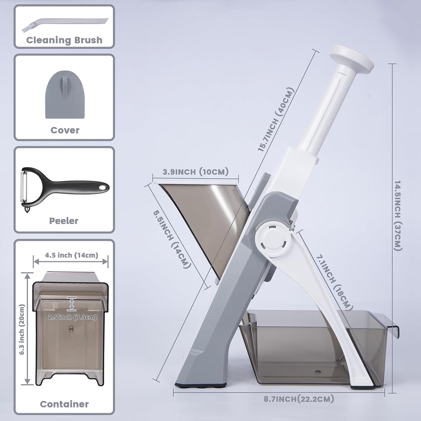 SupMaKin Safe Mandoline Slicer for Kitchen, Vegetable Food Potato Chip Slicer Maual Adjustable Thickness, Chopping Artifact Fast Veggie Salad Chopper Light Gray