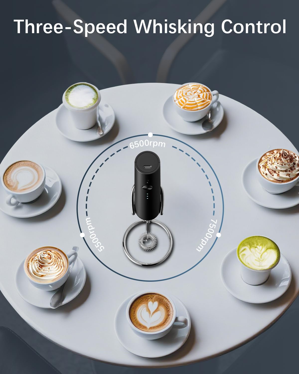 Rechargeable Milk Frother with Stand, Electric Frother Wand Handheld Coffee Foam Maker Detachable Stainless Steel Whisk Drink Mixer Foamer for Latte, Cappuccino, Hot Chocolate, Egg (Black)