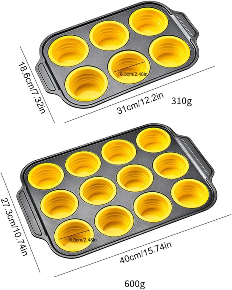 Silicone Muffin Pan with Metal Frame, Egg Bite Maker Silicone Molds for Baking, Cupcake Pans 12 Regular Size, Muffin Tins Easy to Pop Nonstick Non Toxic Bakeware for Oven (Yellow)