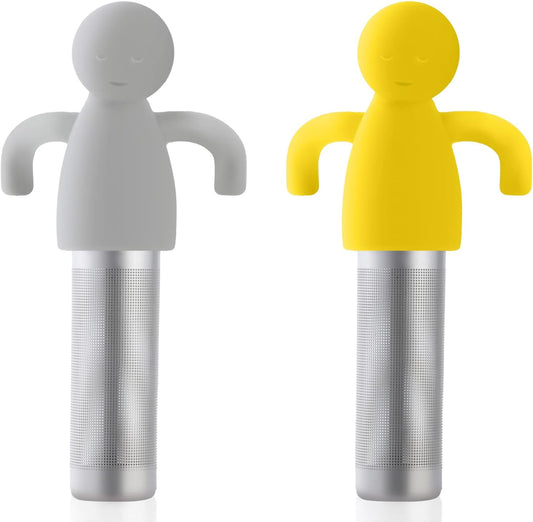 2 Pack Tea Infuser for Loose Tea Extra Fine Mesh Tea Steeper Stainless Steel Tea Strainer with Silicone Handle Cute Tea Ball for Cup Mug, Grey and Yellow