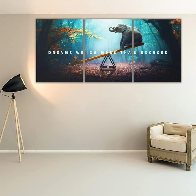 Yetaryy Motivational Poster Inspirational Wall Art 3 Pieces Canvas Painting Lion Artwork for Living Room Office Modern Home Decor Prints Pictures Wall Decor Framed Ready to Hang [72''Wx 36''H]