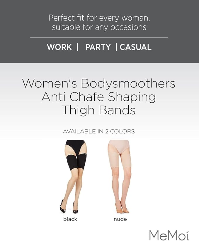 MeMoi Women's Bodysmoothers Anti Thigh Chafing Thigh Bands, Prevents Chafing, Eliminates Irritation and Friction - Sizes S-Q1