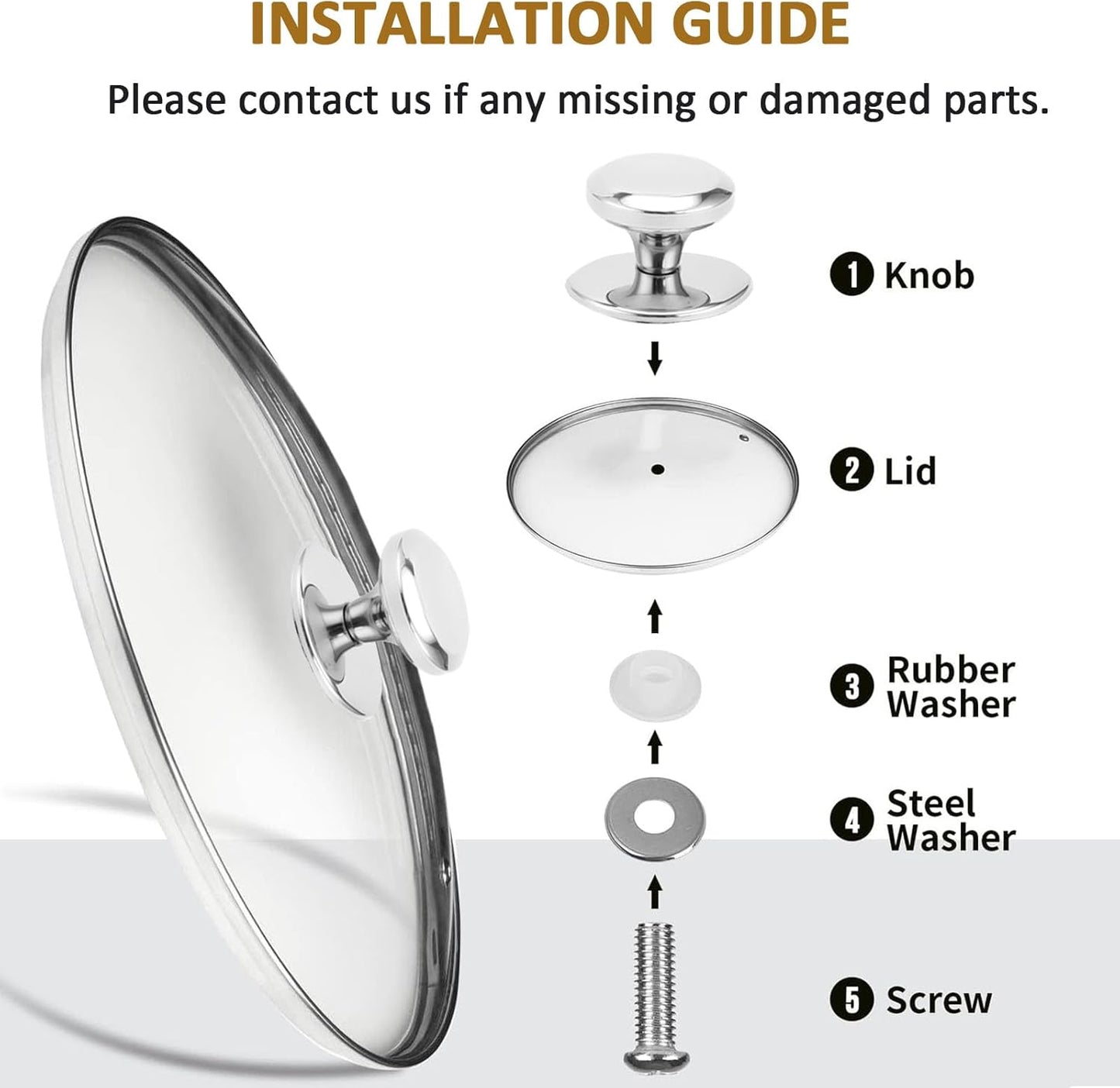 Glass Lid for 12 Inch Stainelss Steel Cast Iron Skillets Frying Pans, 30cm Tempered Lids for Dutch Ovens, 12 In Pan Cover with Stainless Steel Rim for Stock Pots, Dishwasher Safe