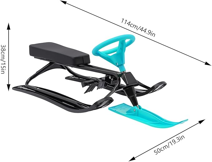 Snow Racer Sled, Ski Sled Slider Board with Steering Wheel, Twin Brakes, Anti-Slip Pedal, Snow Sled for Kids