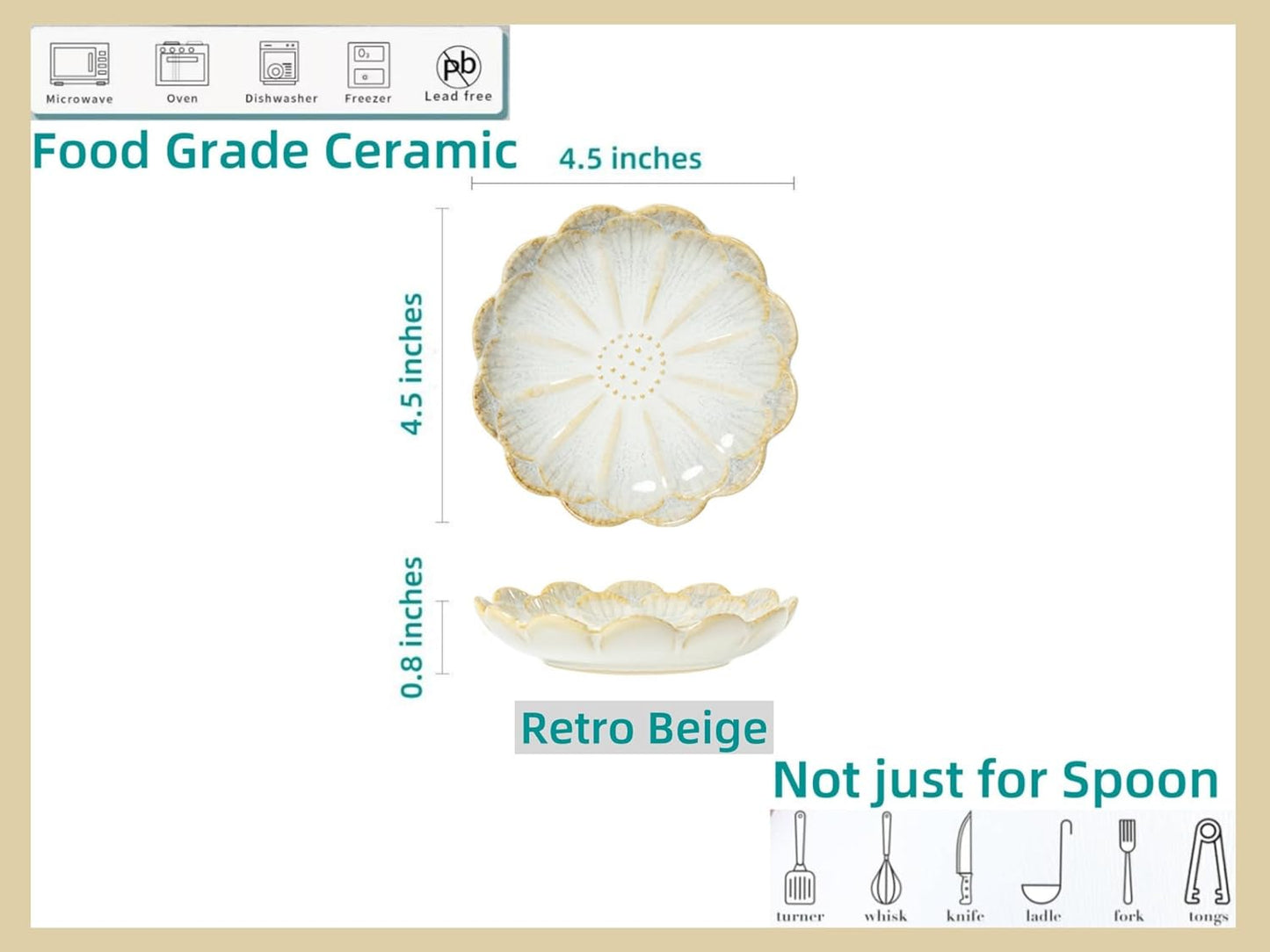 Ceramic Spoon Rest for Stove Top, Flower Cute Spoon Rest for Kitchen Counter, Cooking Spoon Holder for Kitchen Counter, Utensil Rest Spatula Rest Ladle Holder Tong Rest, 1 PC (Retro, Beige)