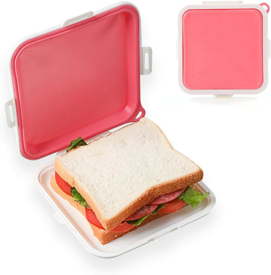 Sandwich Containers, Silicone Sandwich Storage with Snap-Off,Sandwich Box for Lunch,BPA Free,Leakproof, Reusable Plastic Sandwich Holder for Fruit,Salad,Snacks and Food Storage (pink)