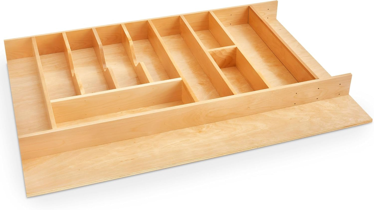 Rev-A-Shelf Trim-to-Fit Silverware Drawer Organizer For Kitchen Utensils, Cutlery Cabinet Storage Divider Insert, 33" x 22", Maple Wood, 4WUTCT-36-1