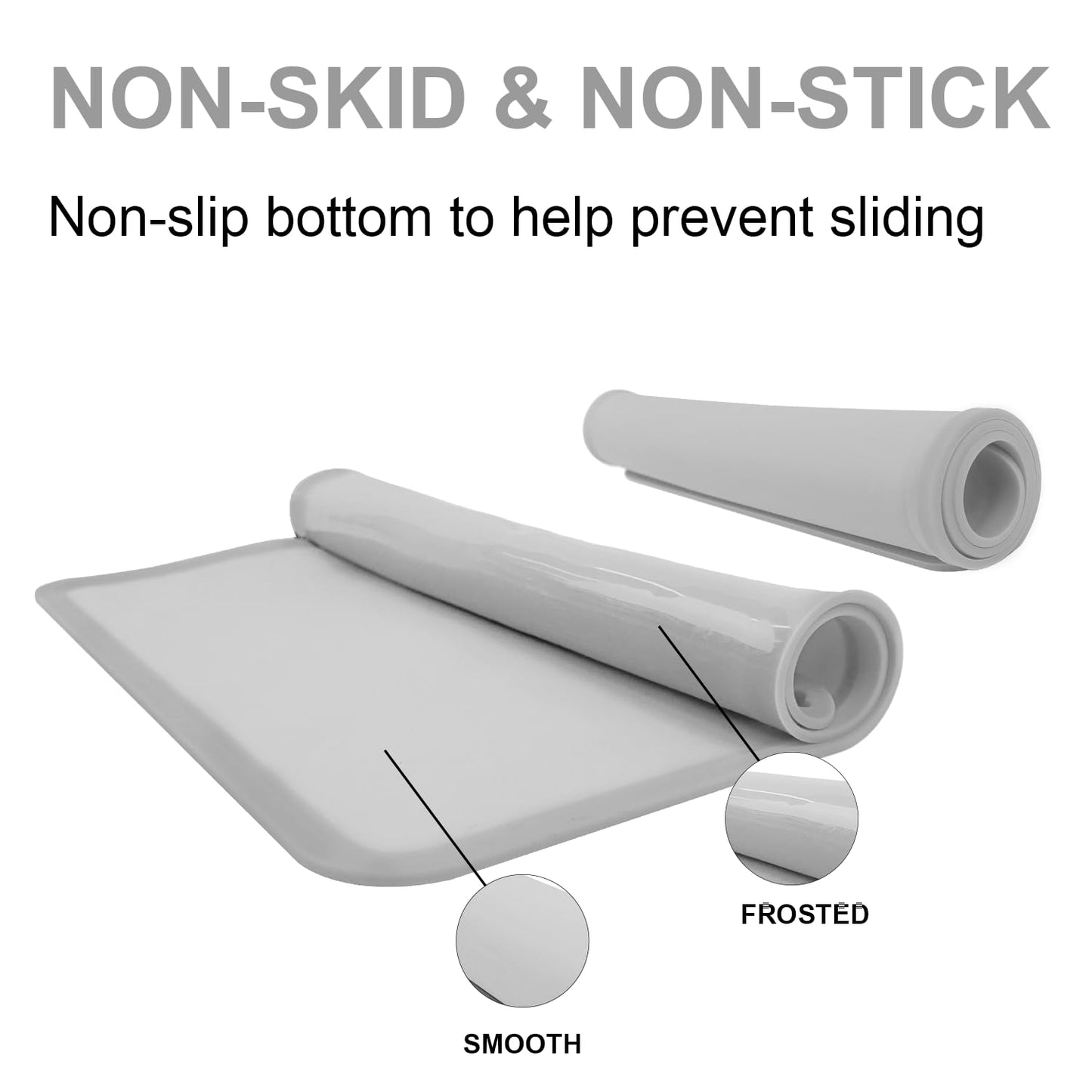 Silicone Placemat for Toddles Kids Non-Slip Reusable Portable Baby Placemats for Restaurant Stain-Proof Children Food Mats Eating Table Mat 2 Pack (Silver Gray)