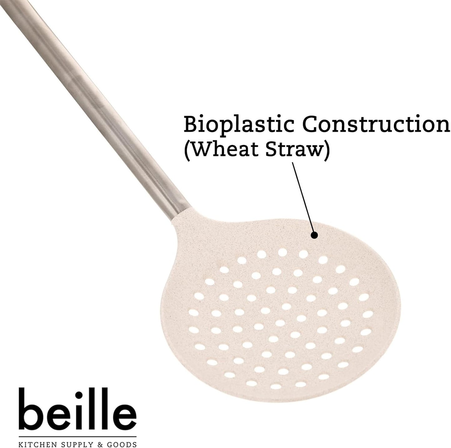 Beille Wheat Straw Skimmer Spoon with Stainless Steel Handle Cooking Baking Kitchen Utensils, 13.5 Inch
