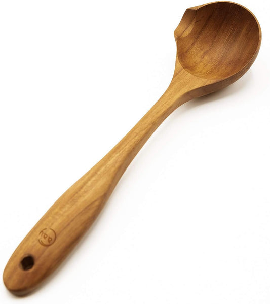 FAAY Duck's Tail Ladle - Eco Friendly Teak Wood Kitchen Tool, Hand Carved Unique Grain Server Gravy Ladle