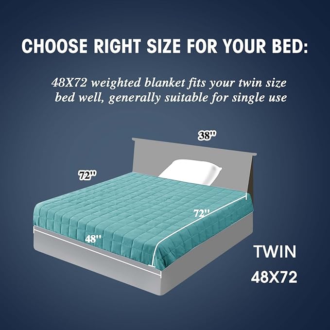 yescool Weighted Blanket for Adults (17 lbs, 48" x 72", Teal) Cooling Heavy Blanket for Sleeping Perfect for 160-180 lbs, Twin Size Breathable Blanket with Premium Glass Bead, Machine Washable