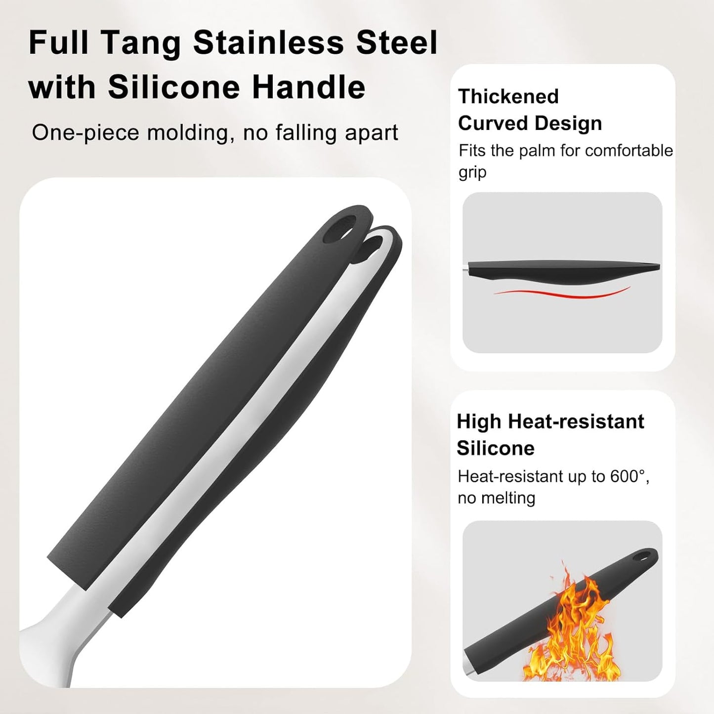 Beijiyi Stainless Steel Fish Spatula, 11.7" Small Metal Spatula for Cast Iron Skillet, Slotted Turner with Silicone Handle, Kitchen Cooking Flipper for Fish, Egg and Burger