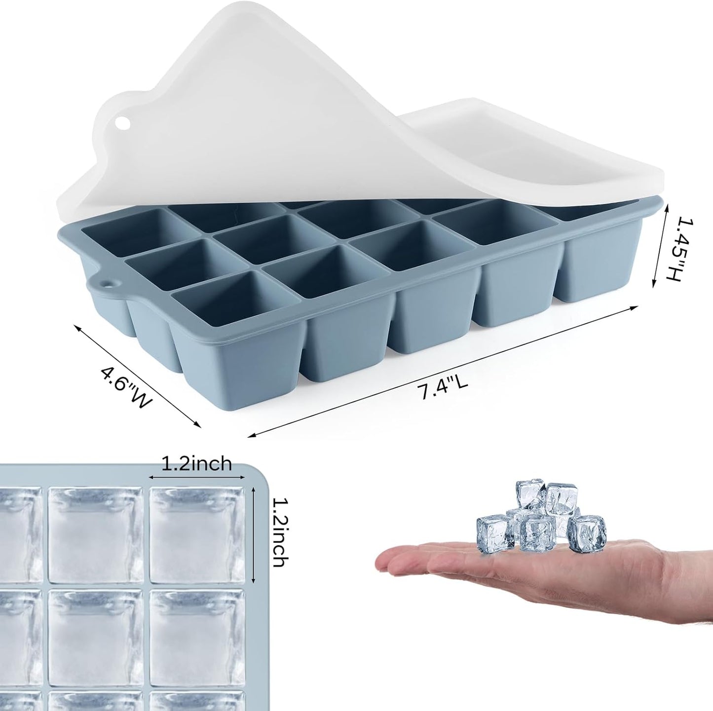 Silicone Ice Cube Tray 3 Pack, HANCELANT Ice Cube Mold, Ice Trays for Freezer with Lid for Whiskey, Baby Food, BPA Free, Easy Release