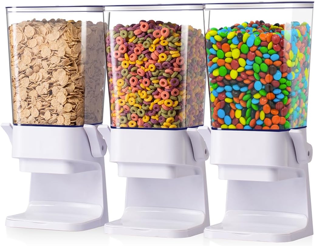 Cereal Dispenser Countertop, Cereal Containers Storage, 5L Organization and Storage Containers for Kitchen, Snack Dispenser for Rice, Grains, Nuts, Dry Food, Oatmeal, Pet food, White, 3Pc