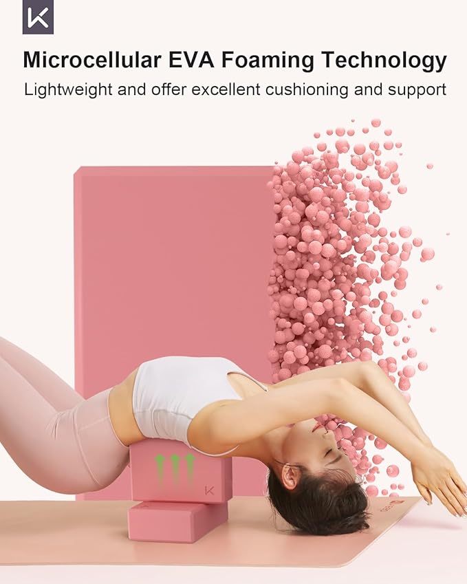 KEEP Yoga Block, High-Density EVA Foam 2 Pack Yoga Block with Non-Slip Textured Surface, Supportive, Lightweight - Ideal for Yoga, Pilates, and Stretching Exercises