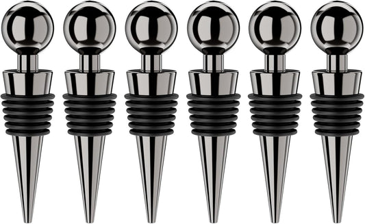 Vacuum Wine Bottle Stoppers 6Pcs - Reusable Silicone Corks, Leak Proof, Keep Fresh, Suitable for Standard Bottles (Black, 6 Pack)