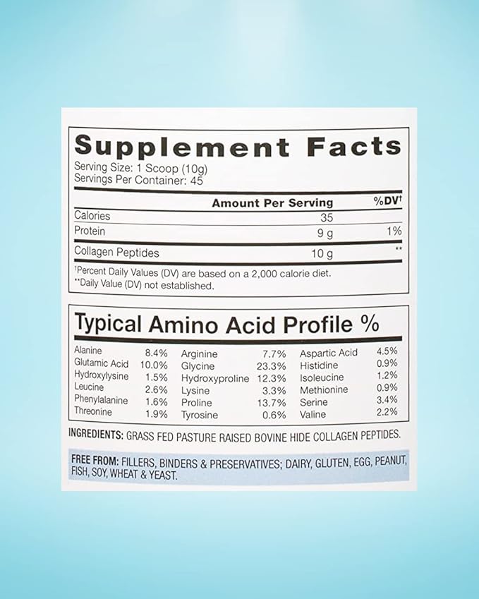 Collagen Peptides Powder - Grass-Fed, Pasture-Raised Hydrolyzed Protein Supplement for Skin, Hair, & Nails - Non-GMO, Zero Sugar Daily Supplement for Men & Women (45 Servings)