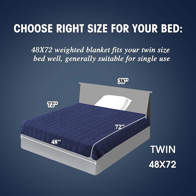 yescool Weighted Blanket for Adults (17 lbs, 48" x 72", Blue) Cooling Heavy Blanket for Sleeping Perfect for 160-180 lbs, Twin Size Breathable Blanket with Premium Glass Bead, Machine Washable