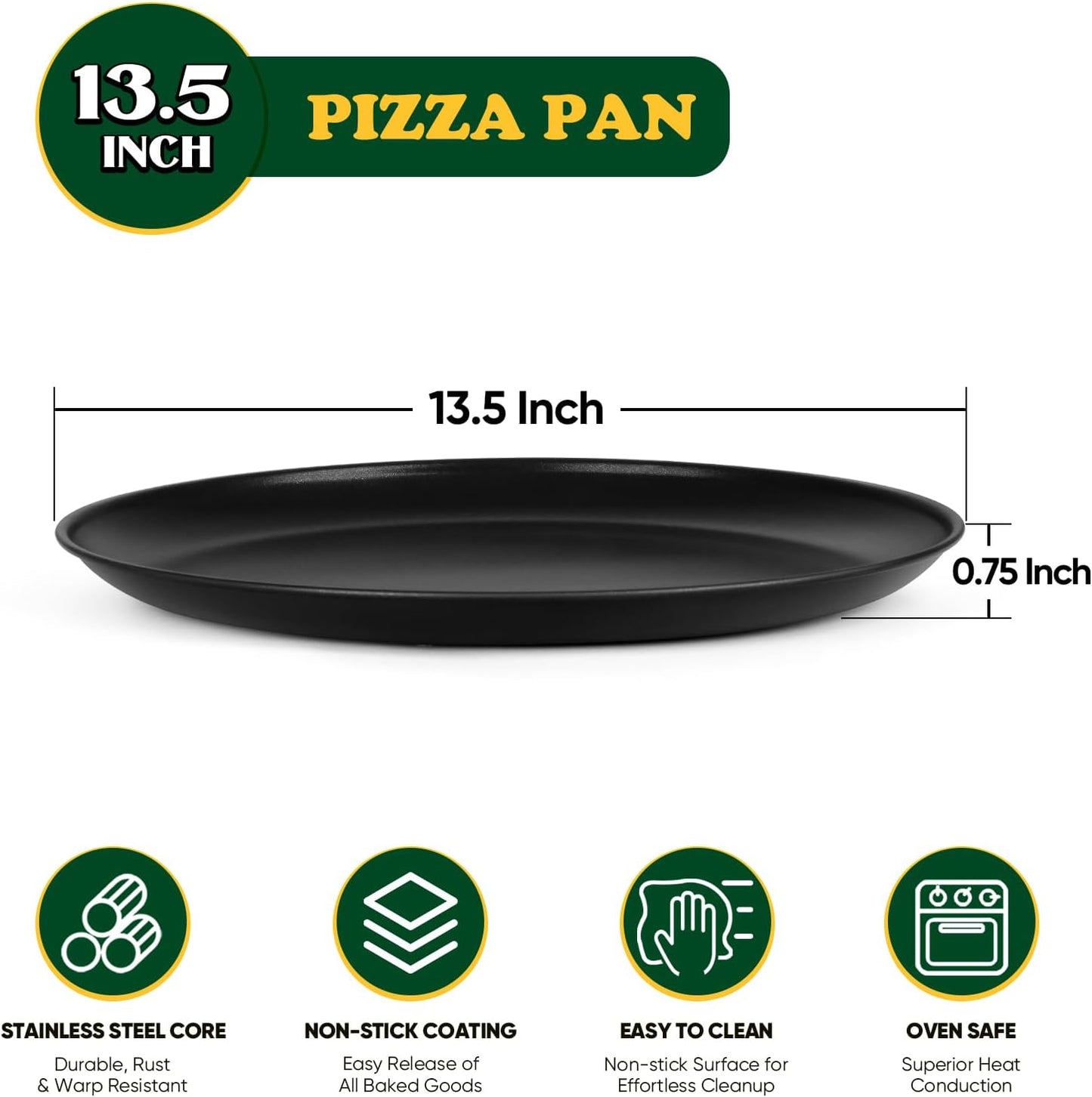E-far 13.5 Inch Pizza Pan Set of 2, Nonstick Pizza Pie Pan Tray Platter, Metal Round Baking Sheet Cooking Pan for Oven, Durable & Stainless Steel Core