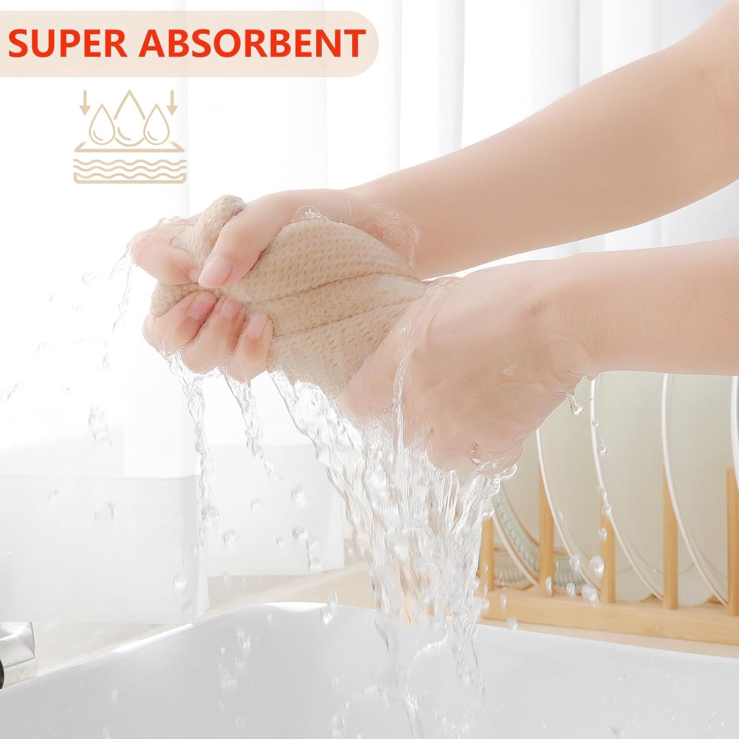 Homaxy 100% Cotton Waffle Weave Kitchen Dish Cloths, Ultra Soft Absorbent Quick Drying Dish Towels, 12 x 12 Inches, 8-Pack, Beige