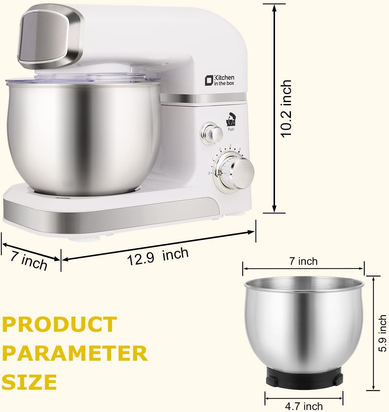 Kitchen in the box Stand Mixer,3.2Qt Mini Electric Food Mixer,6 Speeds Portable Lightweight Kitchen Mixer for Daily Use with Egg Whisk,Dough Hook,Flat Beater (White)