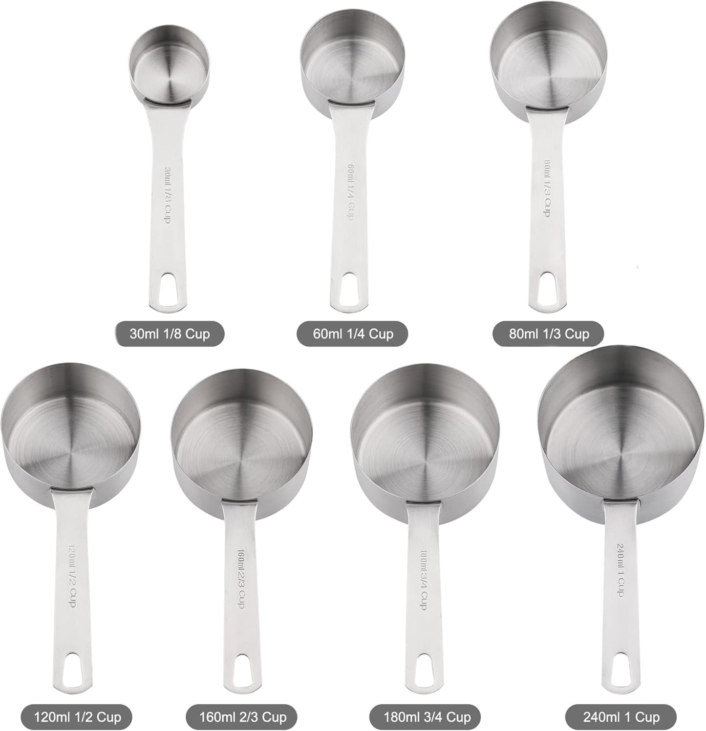 Measuring Cups and Spoons Set, 7 Stainless Steel Measuring Cups and 8 Measuring Spoons and 1 Measurer Ingredient Leveler and 1Magnetic Conversion Chart and 2 Rings(19pcs)