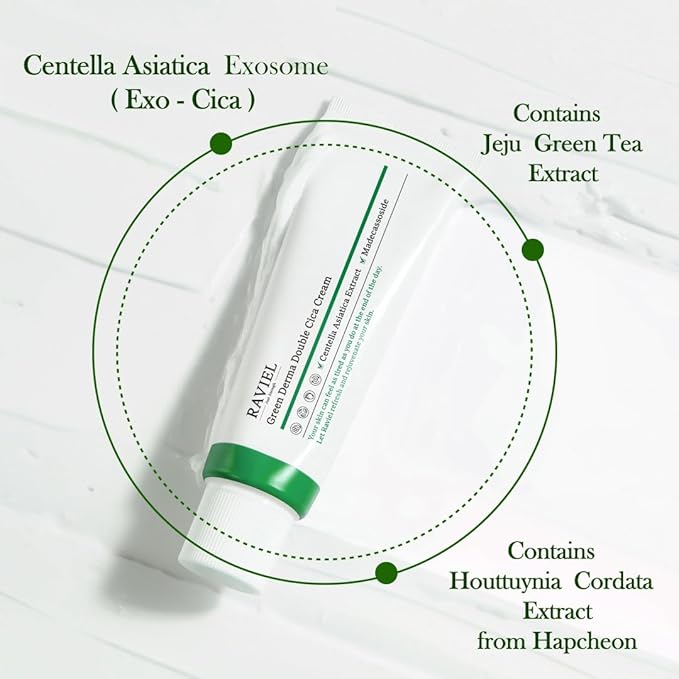 RAVIEL] Green Derma Double Cica Cream – Calming & Hydrating Moisturizer for Redness-Prone Skin and Barrier Support, Korean Skincare for All Skin Types, 50ml 1.7 fl oz