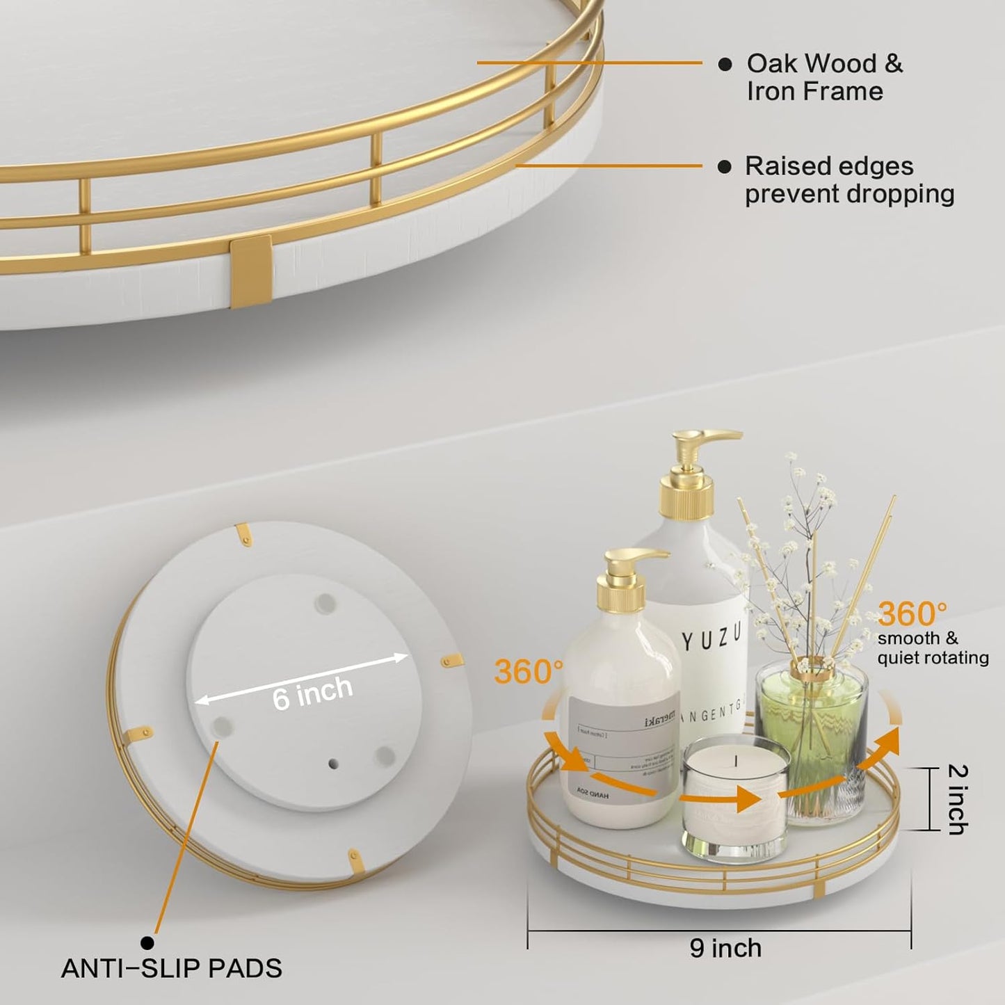 9" Wooden Lazy Susan Turntable for Cabinet – Rotating Spice Rack Organizer, Small Kitchen Countertop Tray for Dining Table & Pantry Storage