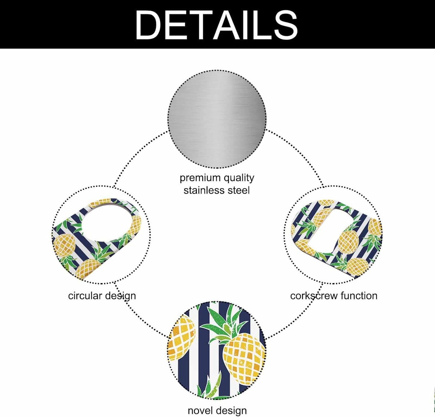 Pineapple Stainless Steel Bottle Opener Summer Beach Pineapple Stripes Blue Yellow Green Flat Beer Bottle Opener Keychain for Home Kitchen Bar Restaurant Party Birthday Gift