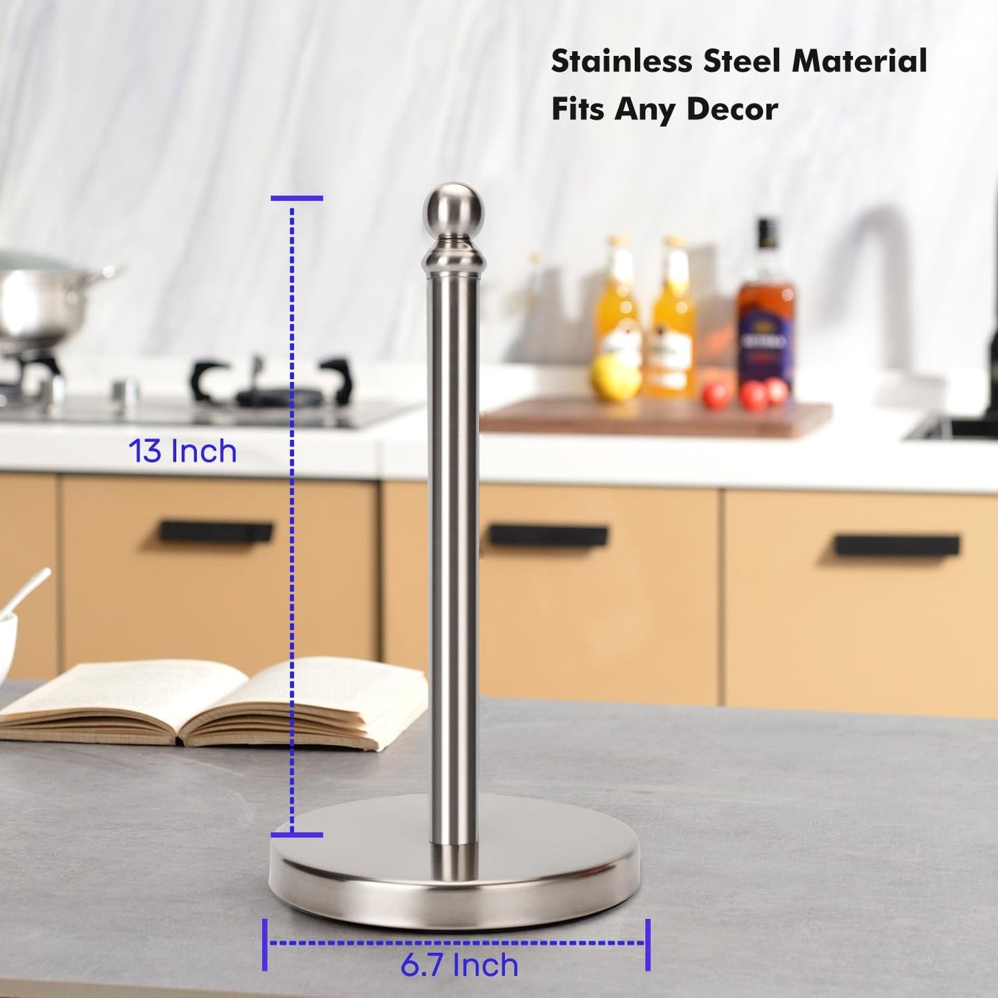 Paper Towel Holder Countertop with Weighted Base, One-Handed Design No Tipping Over, Stainless Steel Paper Towel Holder Stand in Brushed Nickel Finish
