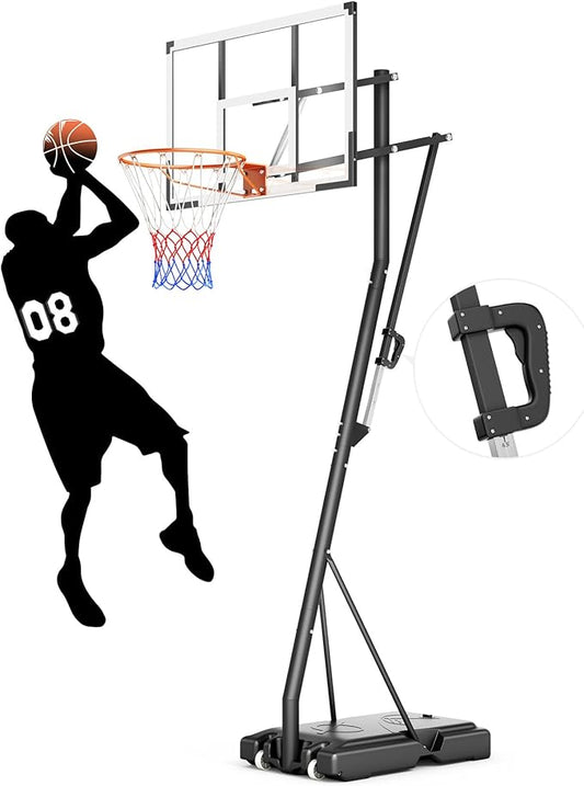 10FT Basketball Hoop Adjustable Easily, Portable Hoops & Goals Outdoor Basketball Goal System with PC Backboard and Wheels for Teens Youth Adults