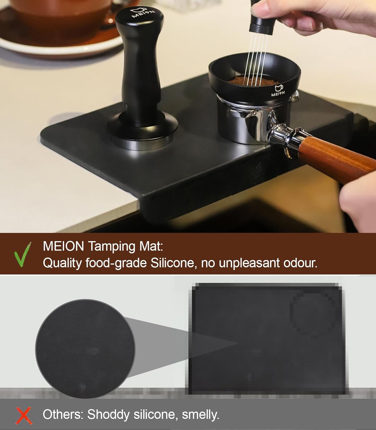 MEION Espresso Tamping mat, Coffee Espresso Tamper Mat, Food Grade Silicone Tamp Mat, Tamper Mat for Espresso Machine Espresso Accessories, Waterproof and Heat Resistant Espresso Mat