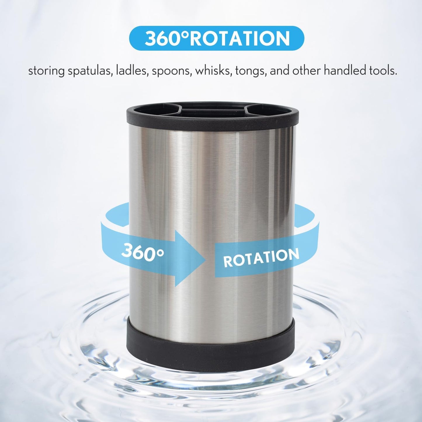 Stainless Steel Kitchen Utensil Holder,360° Rotating Utensil Holder for Counter Organizer with Weighted Base, Cooking Silverware Caddy Flatware 4 Compartment Flatware Spoon Spatula Lazy Susan（Silvery）