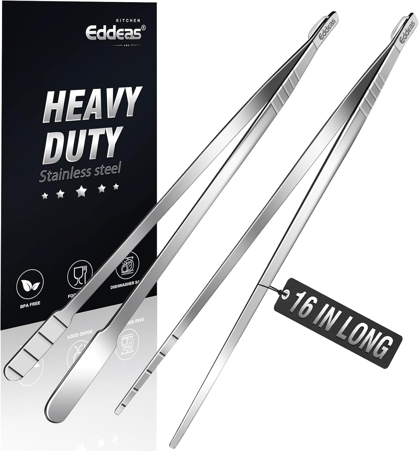 16 Inch long Kitchen Tweezers - 2 Pack large Tweezer Tongs for Cooking, Heavy Duty Stainless Steel Heat Resistant 600°F Food tweezers, Dishwasher safe