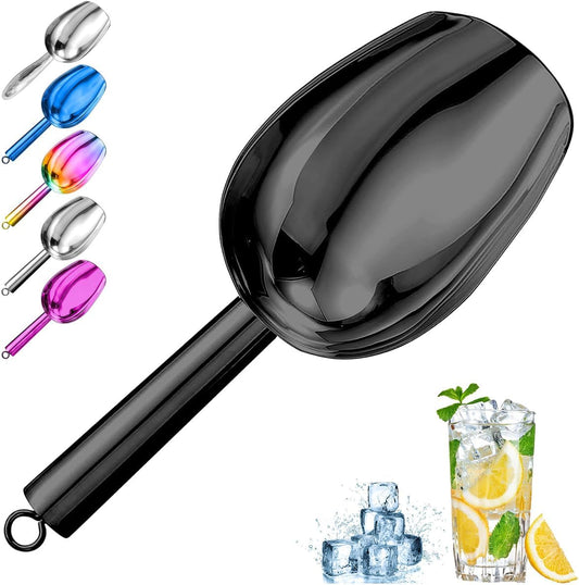 Metal Ice Scoop，Kitchen Ice Scooper for Ice Maker,Stainless Steel Small Ice Scooper for Freezer，Kitchen Gadgets Cookie Flour Pet Dog Food Scoop (black, 3oz)