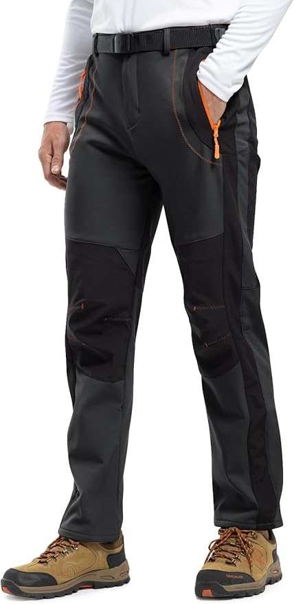 Rdruko Men's Snow Ski Pants Waterproof Insulated Winter Outdoor Snowboard Hiking Fleece Pants with Belt