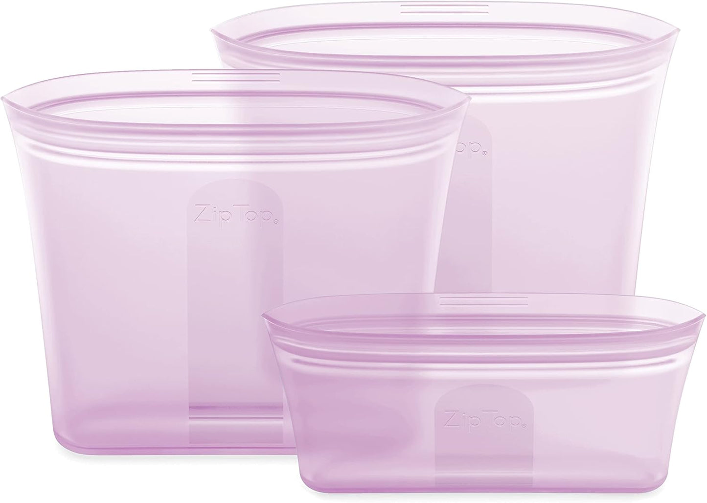 Zip Top Reusable Food Storage Bags | 3 Bag Set [Lavender] - 2 Sandwich, 1 Snack | Silicone Meal Prep Container | Microwave, Dishwasher and Freezer Safe | Made in the USA