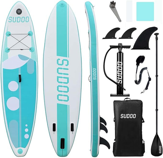 Inflatable Stand Up Paddle Board 10‘x30‘‘- Ultra-Light SUP with Backpack, Pump, Paddle, Coil Leash, 3 Fins, Repair Kit, Stable Design, Non-Slip EVA Deck for Adults & Youth