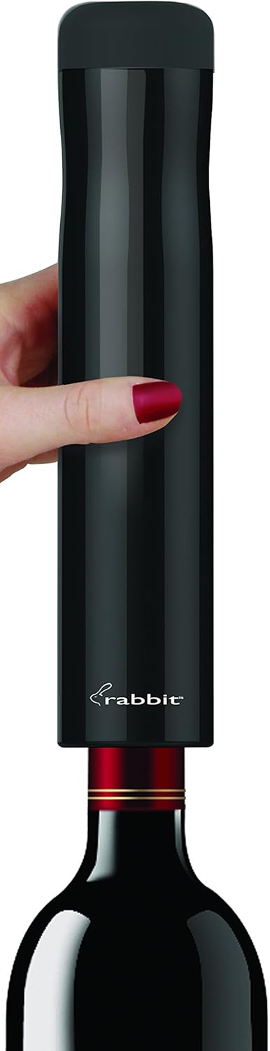Rabbit Automatic Electric Corkscrew Wine Opener, Cordless Rechargeable, One-Touch Operation, Sleek Shiny Black Finish, Easy to Use for Wine Lovers